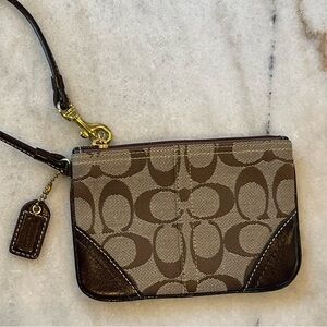 Coach Tan and Brown Signature Wristlet